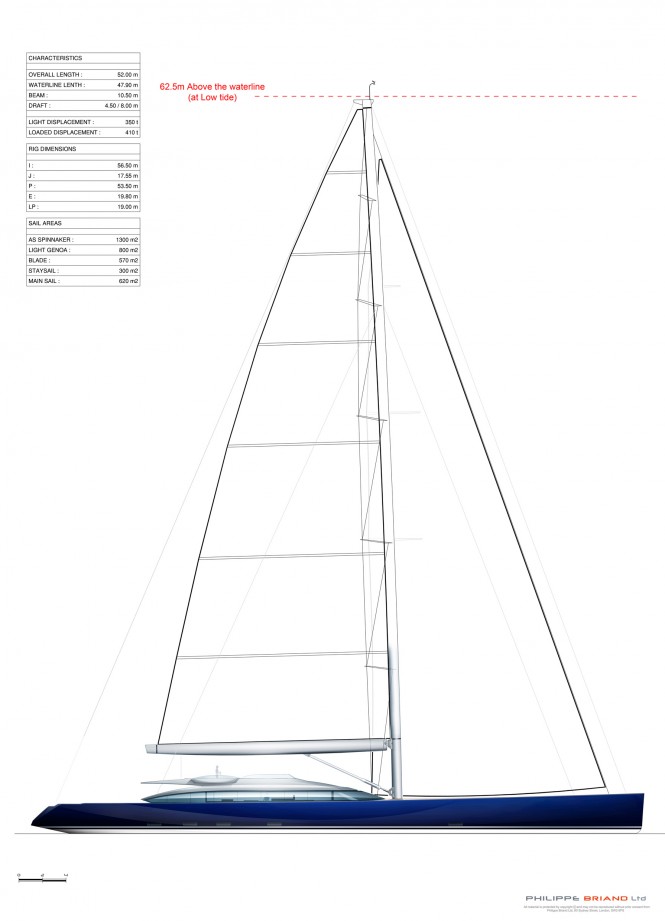 Sail plan render of the 170´ Briand Yacht