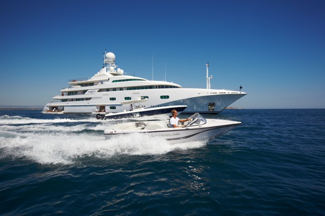 Superyacht PEGASUS V (ex PRINCESS MARIANA) -  Main Shot Running with tender