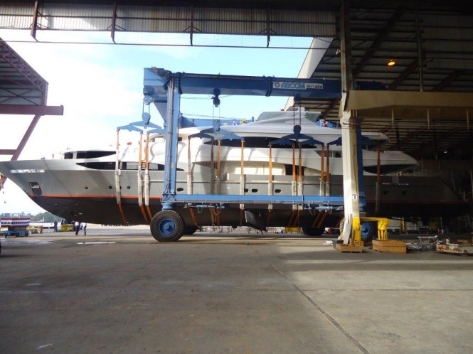 Superyacht TSUMAT by Trinity Yachts Cradled - Photo Credit Trinity Yachts