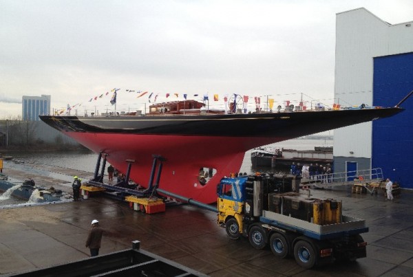 The launch of the J-class superyacht Rainbow