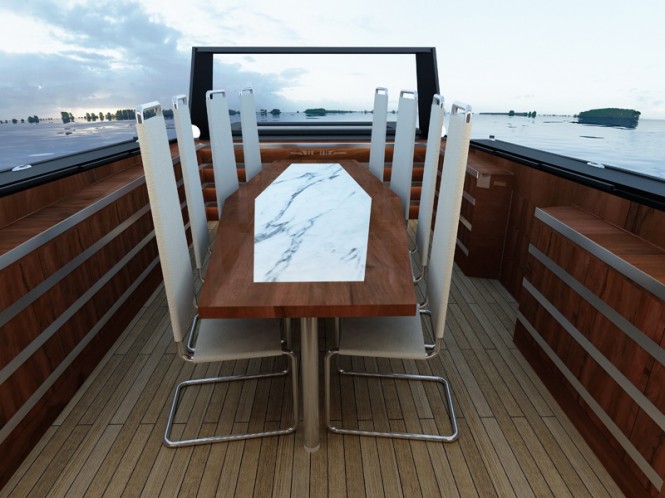 2PO Designed MEES 37 luxury boat - seating area - uncovered