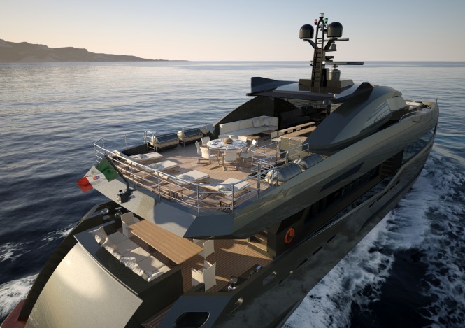 Flybridge of the Columbus Sport 130’ Hybrid motor yacht by Palumbo Shipyard  