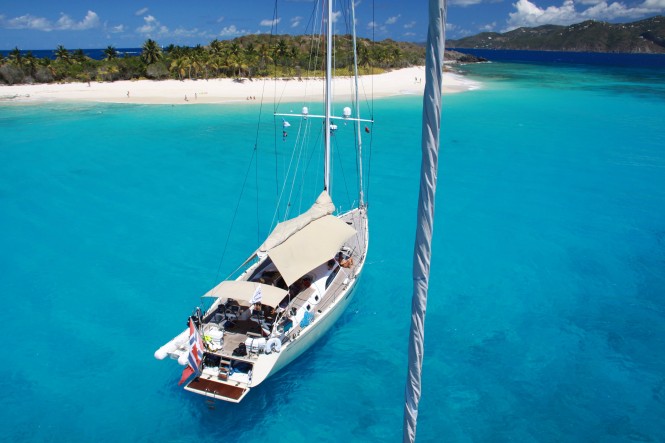 Swan 66 - sailing yacht Godot enjoying the day off Sandy Cay in the British Virgin Islands (c) Nautor's Swan & Yacht Shots BVI