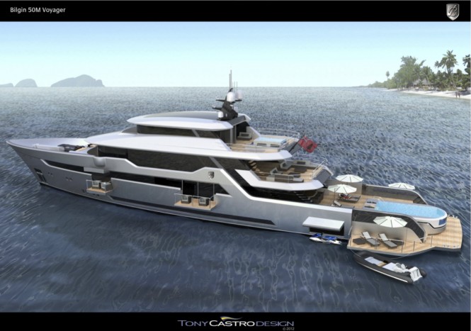 Tony Castro designed 52m superyacht Bilgin Voyager 170' - side view open