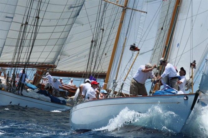DORADE performing close by schooner ELENA in the 2012 Antigua Classic Yacht Regatta - Photo credit Tim Wright - photoaction