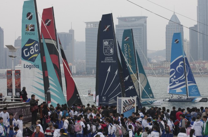 Local fans brave the rain to get a chance to watch the Extreme-40s racing on the final day in Qingdao
