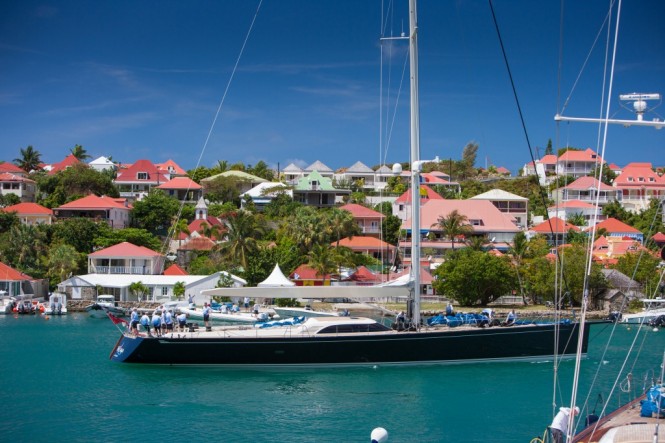 Sailing yacht Nilaya heads out for practice prior to the start of Les Voiles de St Barth © Christophe Jouany  Les Voiles de St. Barth