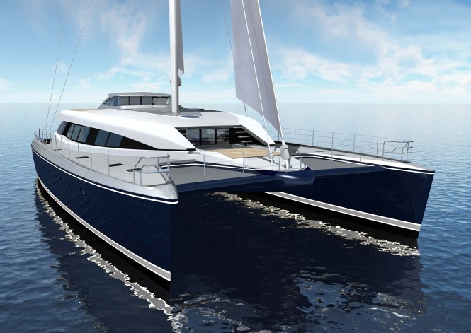 100ft catamaran yacht Q5 (hull YD66) Bow Side