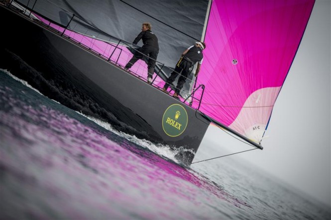 60ft luxury yacht Jethou prepares for a reach after start of Leg One Photo by RolexKurt Arrigo