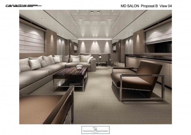 CANADOS 120 superyacht Saloon in grey wood