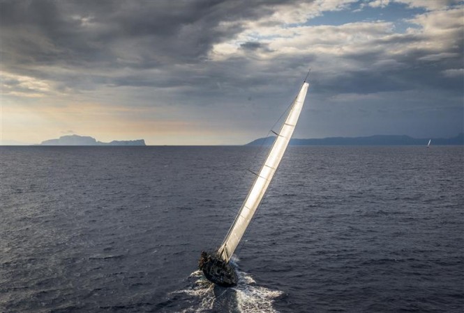 Jethou yacht sails towards the finish line in Capri Photo by RolexKurt Arrigo