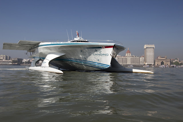 MS Turanor PlanetSolar yacht leaving Mumbai