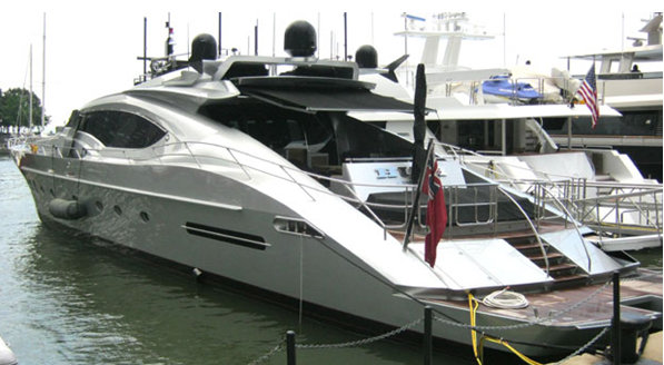 Luxury motor yacht Hush by Palmer Johnson anchored at Dennis Conners North Cove in NYC
