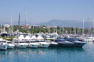 Luxury yachts on display at the fabulous marina of Port Vauban in Antibes