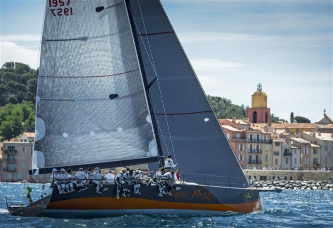 Sailing yacht Near Miss with St Tropez in the background Credit: Rolex/Kurt Arrigo
