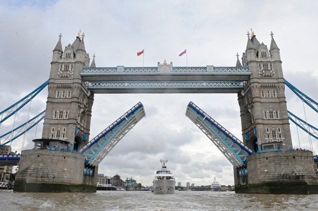 Expedition yacht Big Fish - London Tower Bridge - September 2011 - Photo by Aquos Yachts