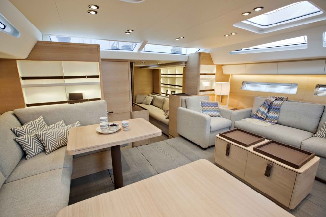 Swan 80S sailing yacht I AMSTERDAM Saloon view forward  Photo Credit Bildbolaget DuVi 2012