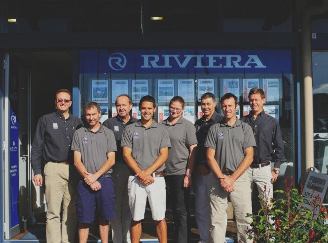 The R Marine LDM team celebrates the dealership's expansion to a larger office at The Quays Marina Church Point