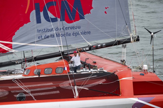 Francis Joyon aboard his 29m sailing yacht IDEC Photo credit: DON EMMERT / AFP PHOTO / DPPI