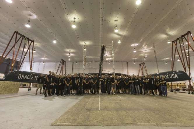 ORACLE TEAM USA with their first AC72 yacht