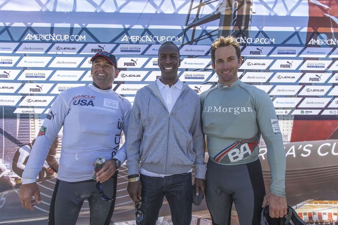 Russell Coutts (left), Michael Johnson and Ben Ainslie