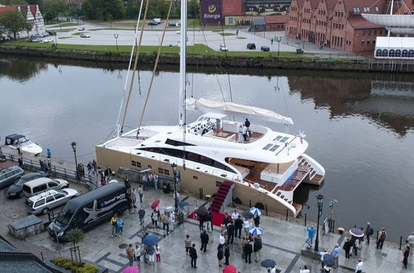 Sunreef 82 DD superyacht Houbara during her christening ceremony