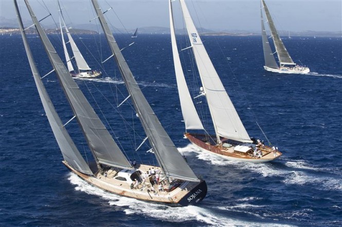 Superyacht Sojana and part of the supermaxi fleet Photo credit RolexCarlo Borlenghi