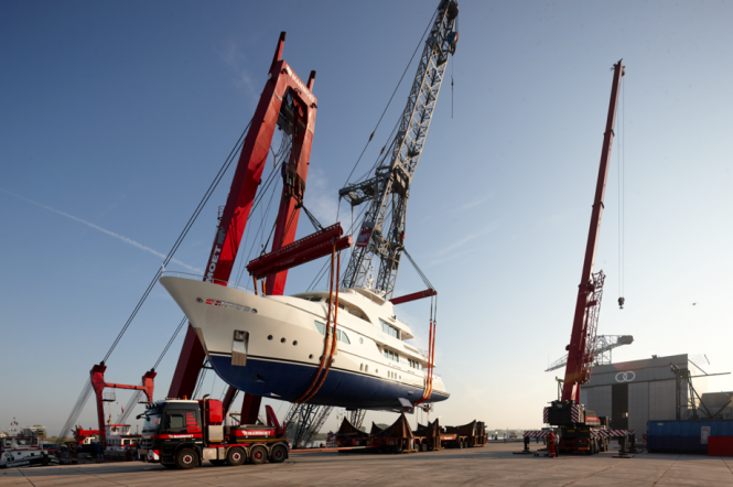 Launching of the luxury motor yacht SOFIA at the Moonen Shipyards in The Netherlands