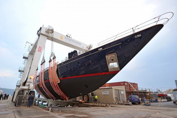 Luxury yacht Andromeda La Dea under refit at Pendennis
