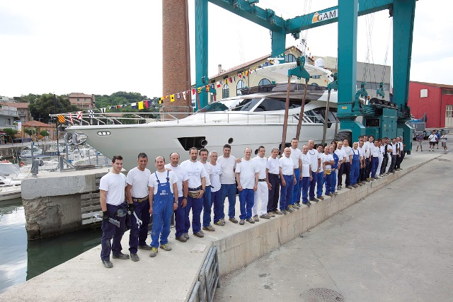 The first motor yacht Ferretti 870 at launch