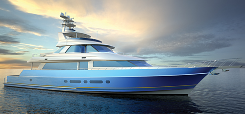 115' Nordlund Sportfisher Yacht. Computer rendering by Frank Woll