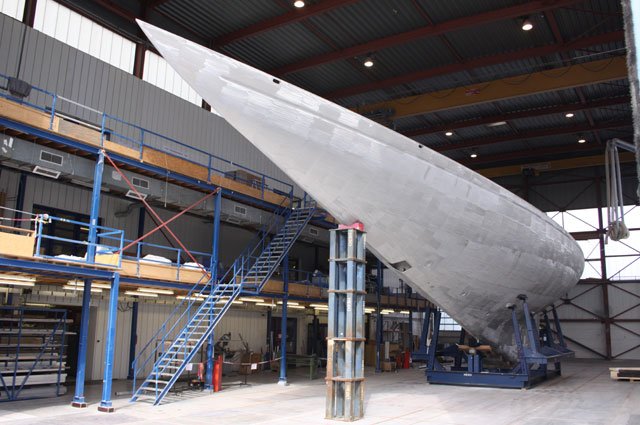 Hull of the superyacht J8