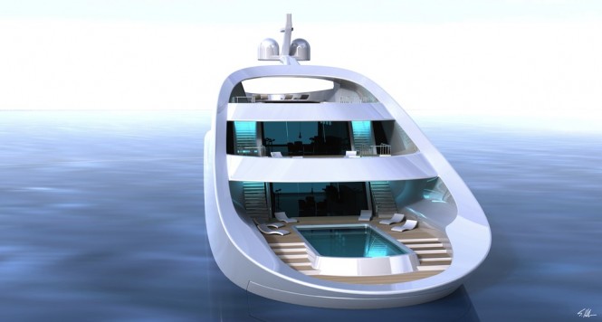 70 QUILLON yacht concept by Scott Henderson - relaxation, sunbathing area with the infinity pool aft