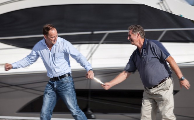 Chris Gilfoyle (right) passes the Riviera Production Management Baton to Scott Cumming (left) today after a distinguished 18 year career