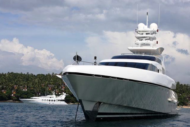 PHUKET, THAILAND Superyachts moored in Surin Bay