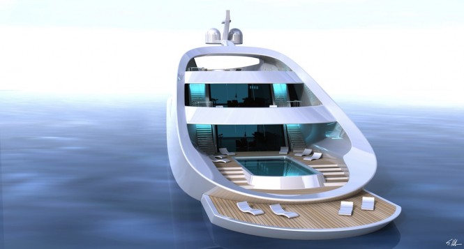 Quillon superyacht - Retractable beach area with the infinity pool aft
