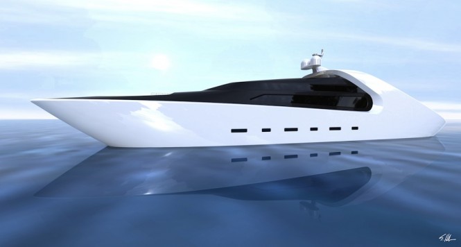 Sleek and futuristic profile of the 70m luxury yacht Quillon
