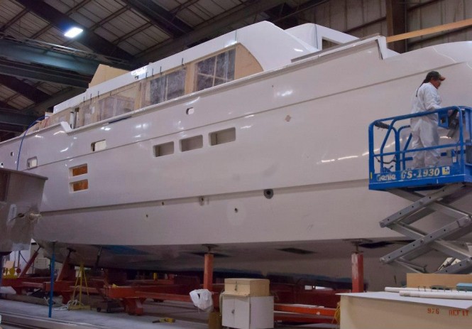 Hatteras team working on the latest 100 RPH yacht