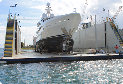 Underwater coatings application on bulbous bow of the Sunrise yacht