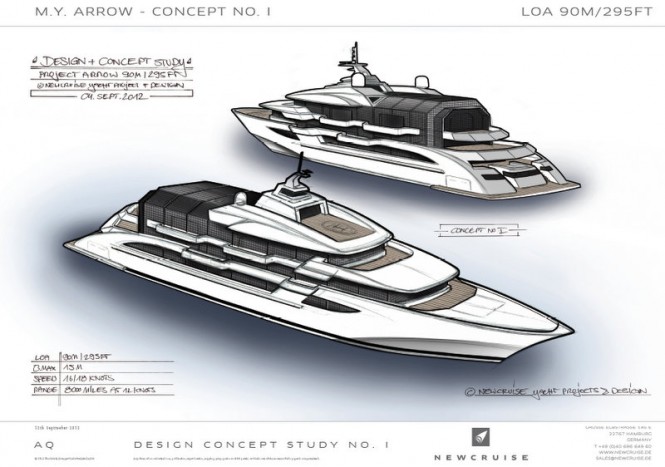Luxury megayacht Arrow 90 concept by Newcruise