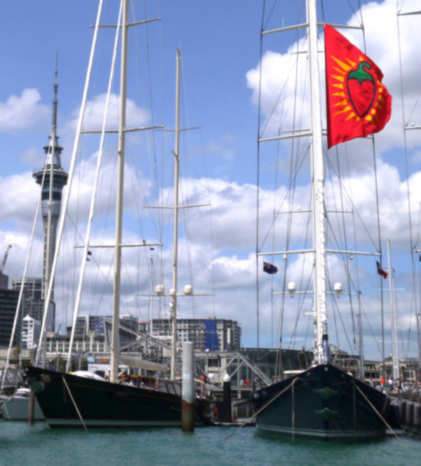 Ron Holland's shot of luxury yacht Christopher and Thalia superyacht at the Viaduct in Auckland