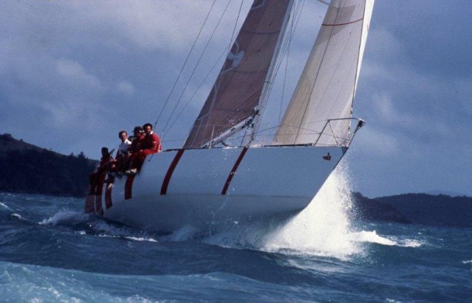 One giant leap: Peter Briggs’ Hitchhiker on her way to the top of the podium – the champion yacht at the inaugural Hamilton Island Race Week. (Image: Sandy Peacock)