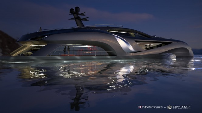 Luxury yacht Xhibitionist concept at night