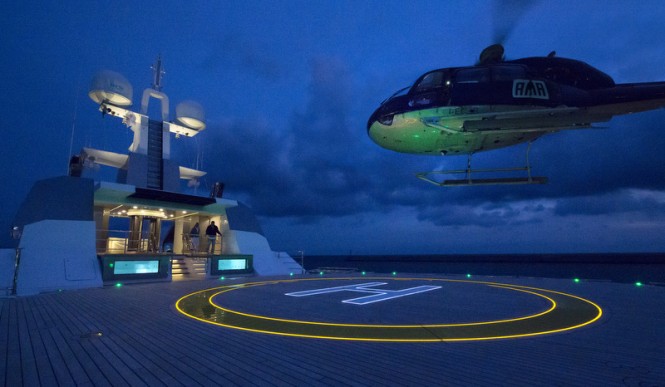 Certified Helipad aboard Stella Maris Yacht by night