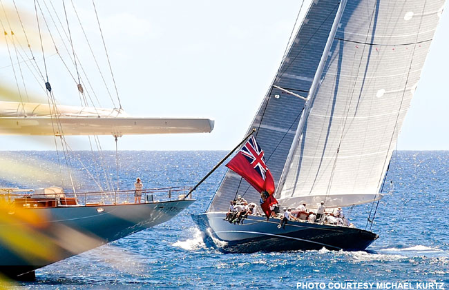 J Class yacht Hanuman practicing in the popular Caribbean yacht charter destination - St. Barths - Photo by Michael Kurtz