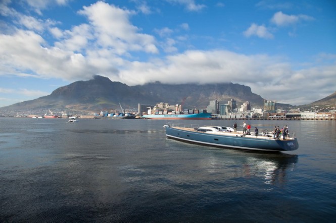 Sailing yacht Hevea leaving for the masting