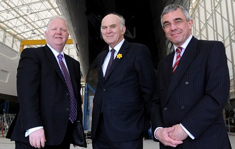 Chris Gates (MD), Vince Cabel (Secretary of State for Business, Innovation and Skills) and Ian Duffin (Finance Director) - Credit to Plymouth Herald