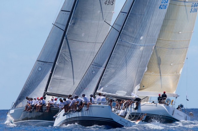 Spinnaker 1 Class Defiance, Arethusa and Music racing at Les Voiles de Saint Barth© Les Voiles de Saint Barth / Christophe Jouany