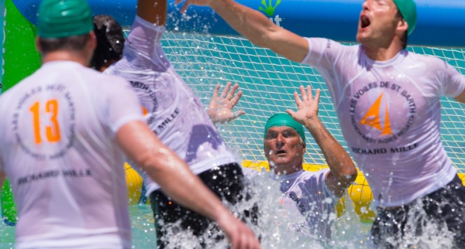 Water polo team matches on the lay day at Nikki Beach during Les Voiles de Saint Barth