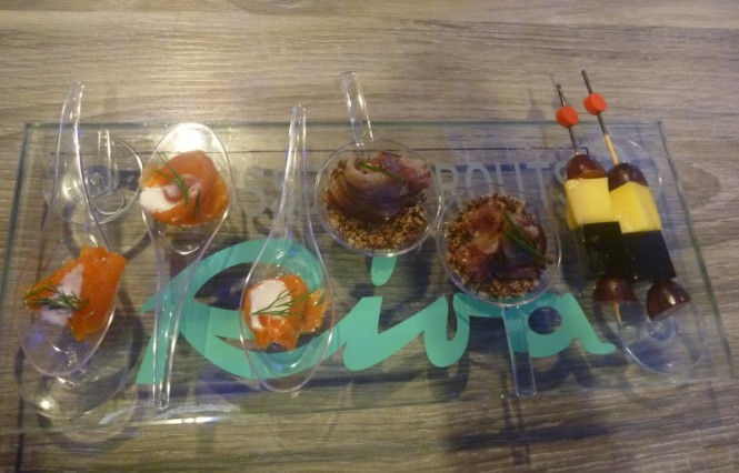 Delicious food served aboard Riva 75' Venere Super Yacht